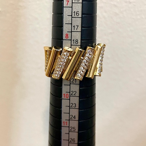 24k Gold Plated Dominoes CZ Iced Out Bangle Bracelet and Ring Set - New in Box - Picture 8 of 9